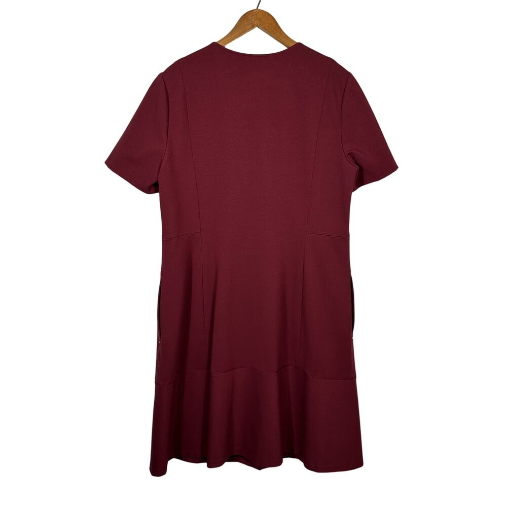 Lafayette 148 NY Burgundy A-Line Dress Zip Front Short Sleeve Pockets Size 14/16 - Picture 7 of 16